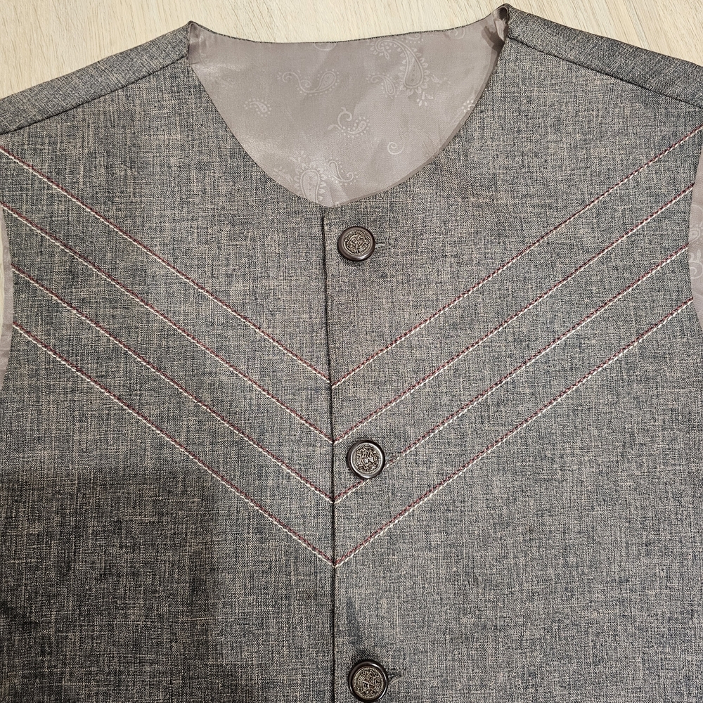 Sahab Brown Chevron Stitch Formal Waistcoat Vest NWOT - Picture 4 of 11
